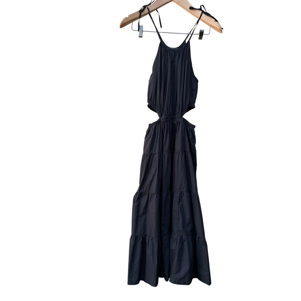 J.Crew Womens XSP Black 100% Cotton Halter Cutout Tiered Maxi Dress Re-Imagined